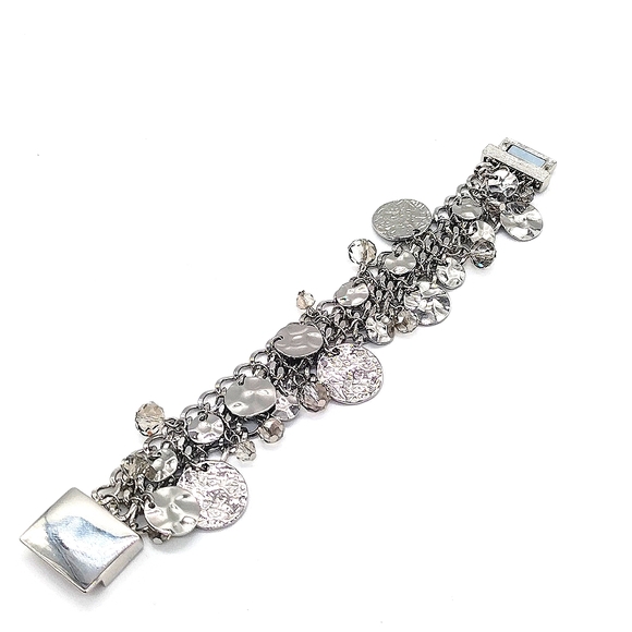 Vintage KJL Silver Hammered Disc Charm Bracelet-Kenneth Jay Lane - Picture 4 of 5